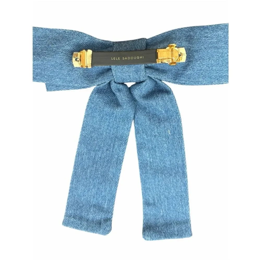 Lele Sadoughi LIGHT BLUE DENIM ANTOINETTE HAIR BOW BARRETTE/CLIP NWT Preppy